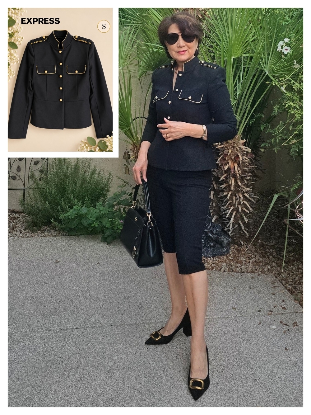 EUC Express Black Military-Inspired Blazer with Gold Accents, Size Small